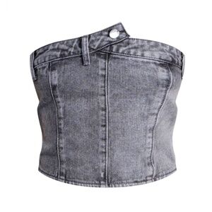 1114 NWT PrettyLittleThing Petite Grey Denim Button Detail Corset/Top – 6p
